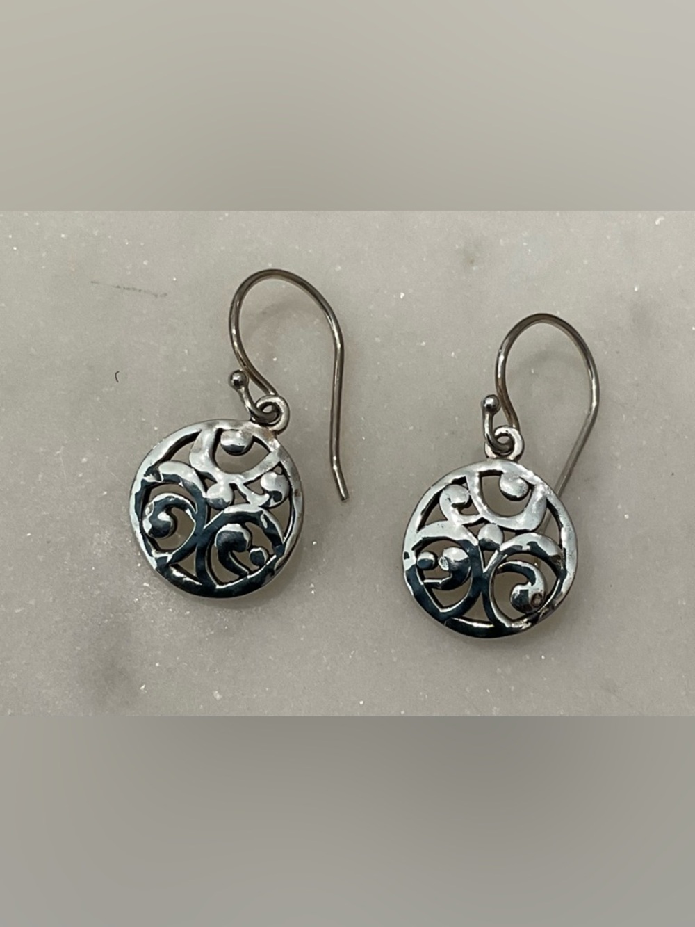 925 Sterling Silver Filigree Round Drop Earrings